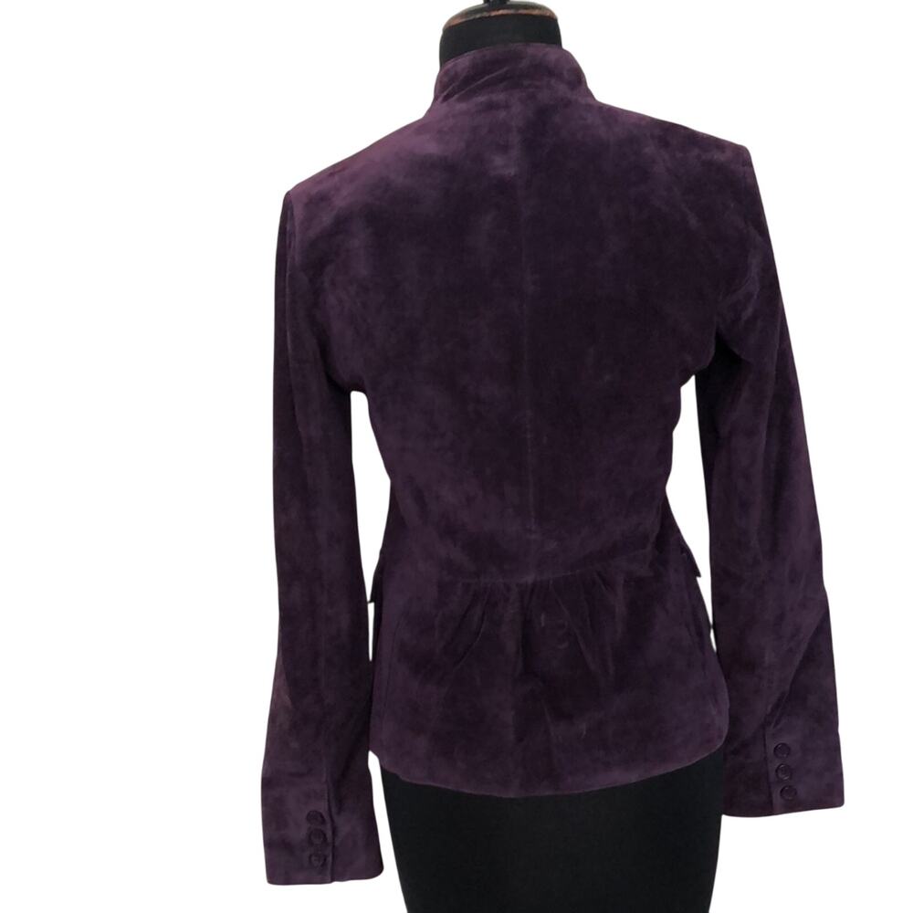 Cache Purple Fitted Leather Suede Jacket Top New Lined Banded Collar $248 NWT - Picture 9 of 15